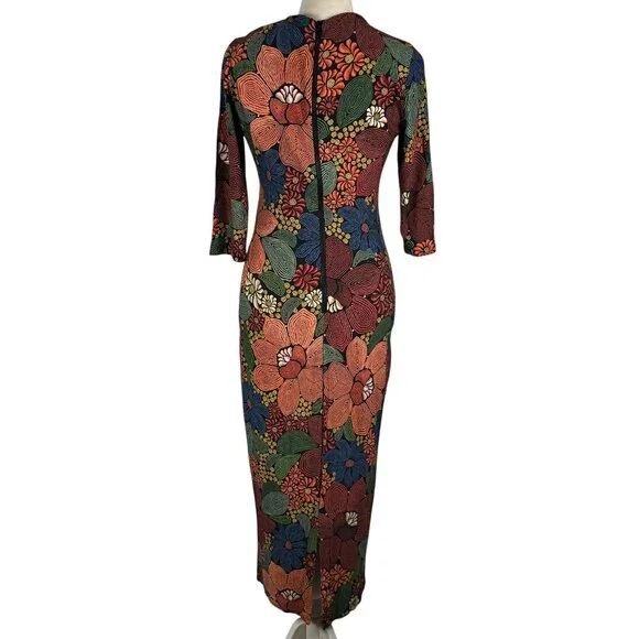 Farm Rio Black Stitched Flowers Lenzing™ Ecovero™ Viscose Midi Dress Size Small - Picture 6 of 16
